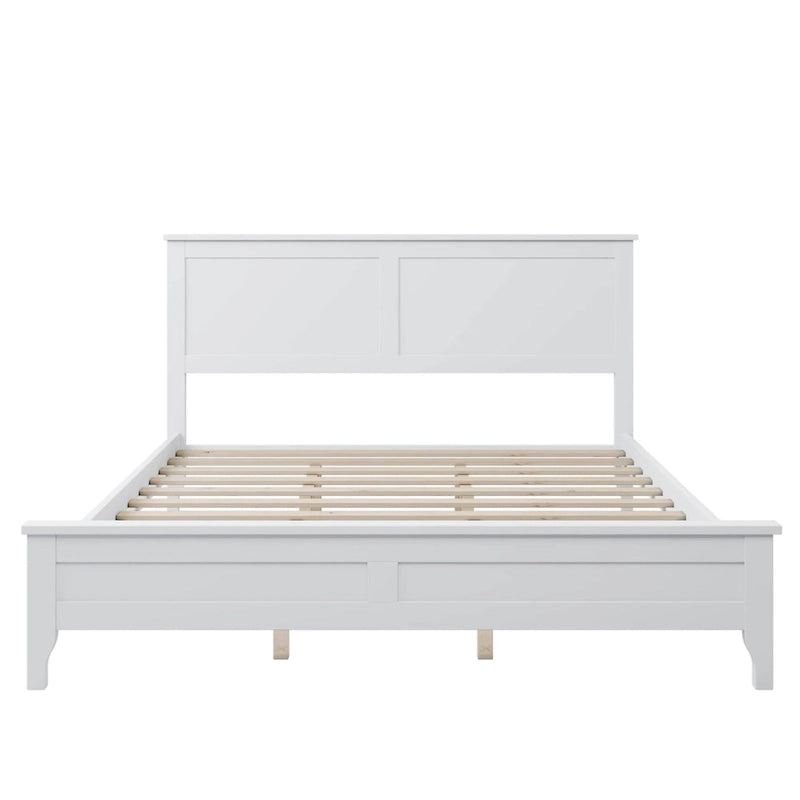 Lit plateforme en bois de pin blanc avec tête de lit et pieds effilés