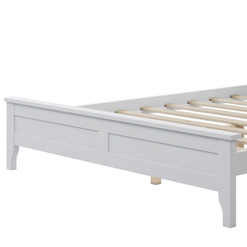 Lit plateforme en bois de pin blanc avec tête de lit et pieds effilés