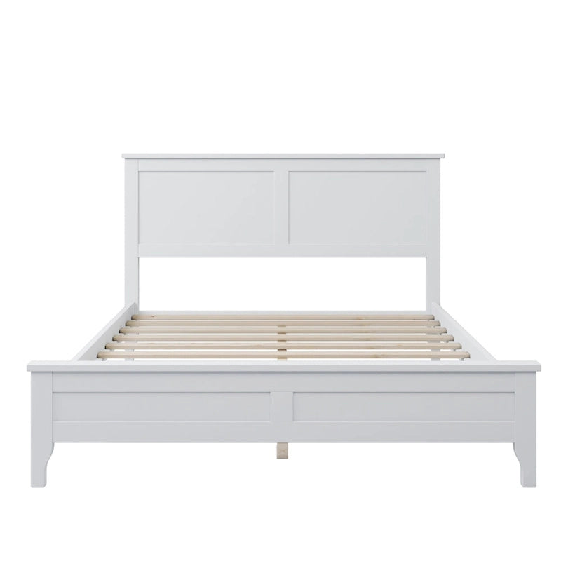 Lit plateforme en bois de pin blanc avec tête de lit et pieds effilés
