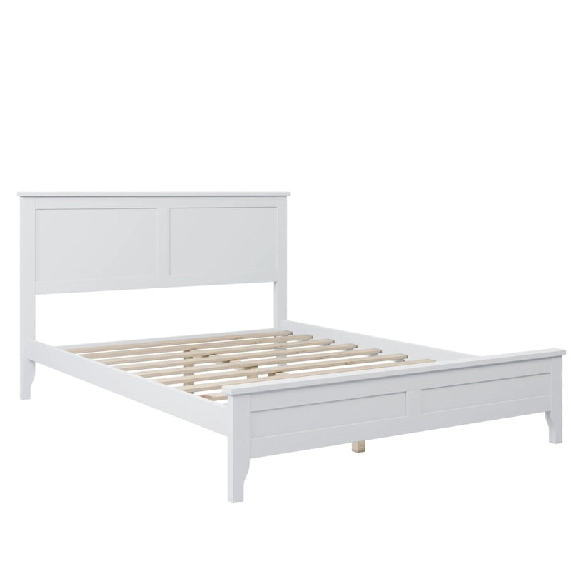 Lit plateforme en bois de pin blanc avec tête de lit et pieds effilés