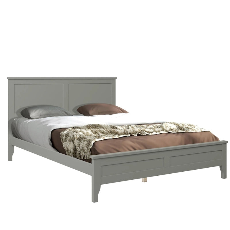 Lit plateforme en bois de pin blanc avec tête de lit et pieds effilés