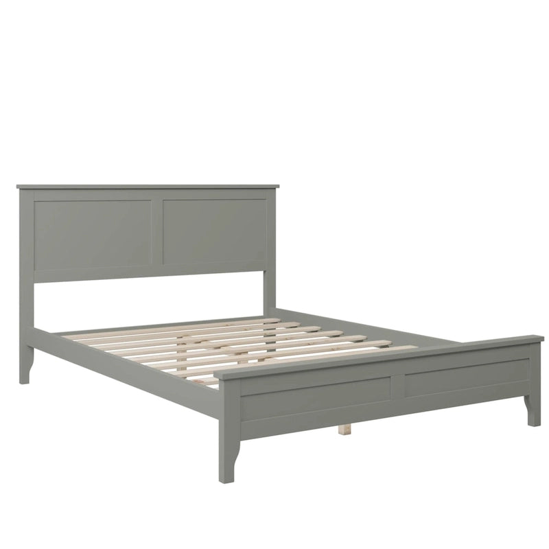 Lit plateforme en bois de pin blanc avec tête de lit et pieds effilés