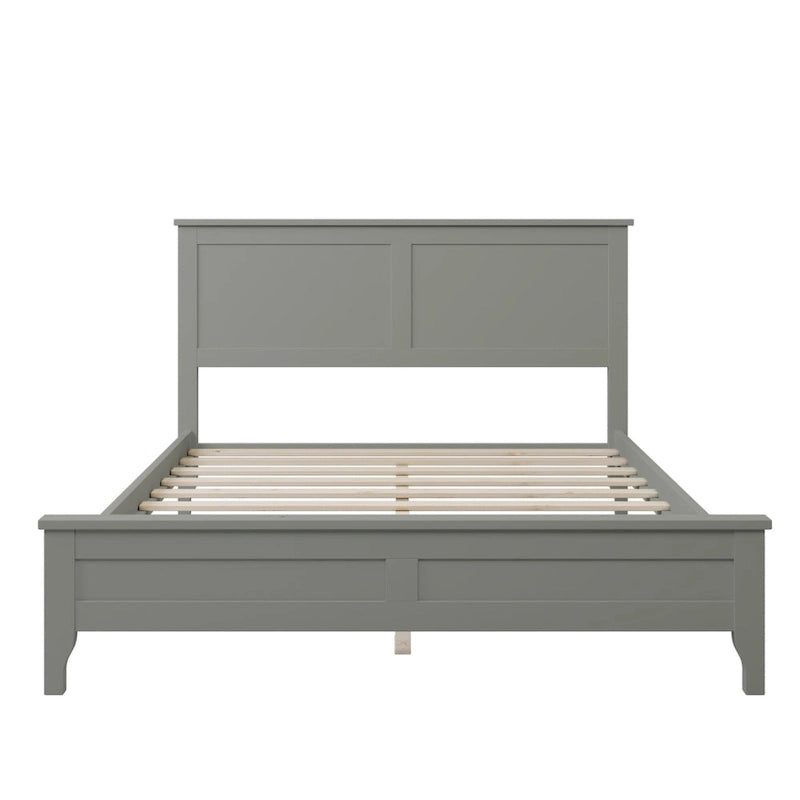 Lit plateforme en bois de pin blanc avec tête de lit et pieds effilés