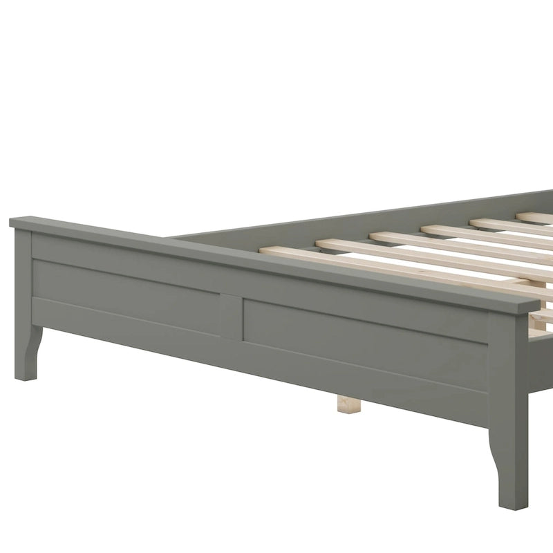 Lit plateforme en bois de pin blanc avec tête de lit et pieds effilés