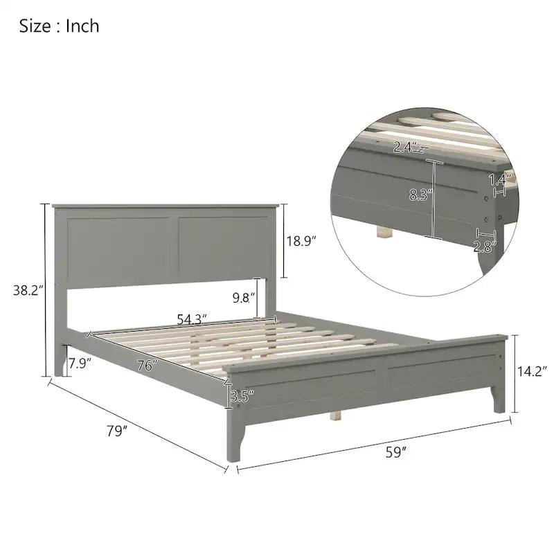 Lit plateforme en bois de pin blanc avec tête de lit et pieds effilés