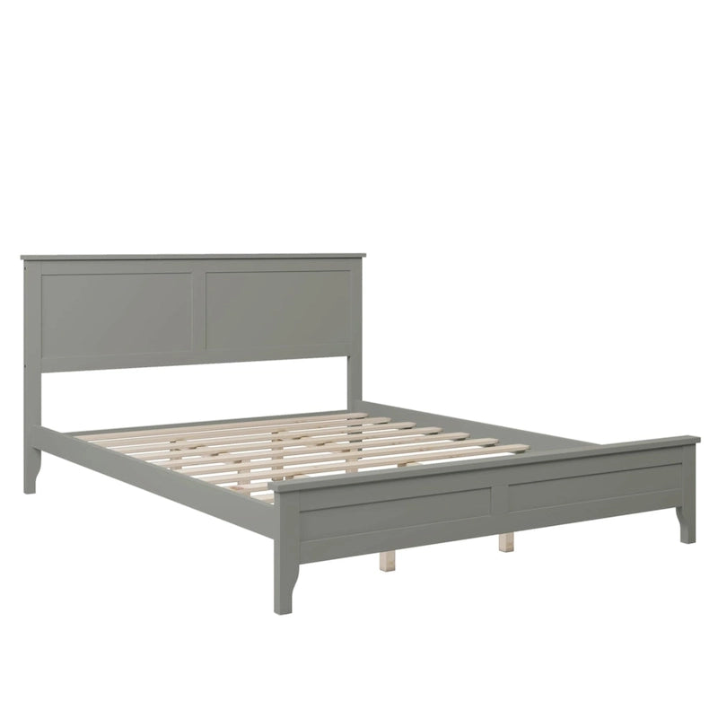 Lit plateforme en bois de pin blanc avec tête de lit et pieds effilés