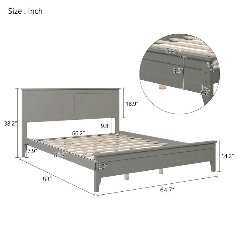 Lit plateforme en bois de pin blanc avec tête de lit et pieds effilés