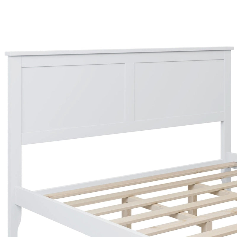 Lit plateforme double blanc en bois massif avec tête de lit élégante