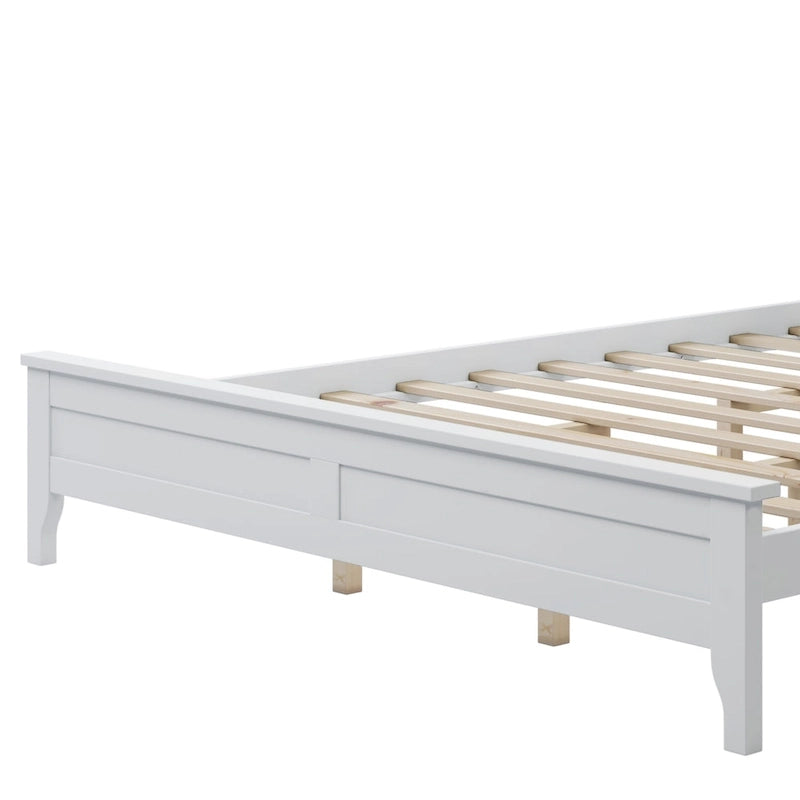 Lit plateforme double blanc en bois massif avec tête de lit élégante