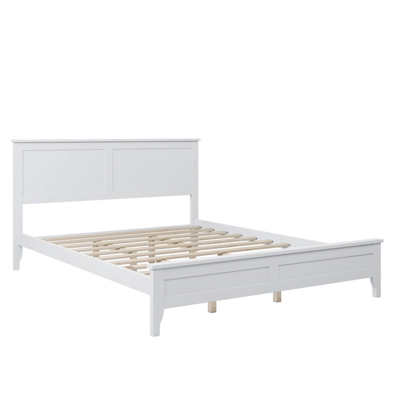 Lit plateforme double blanc en bois massif avec tête de lit élégante