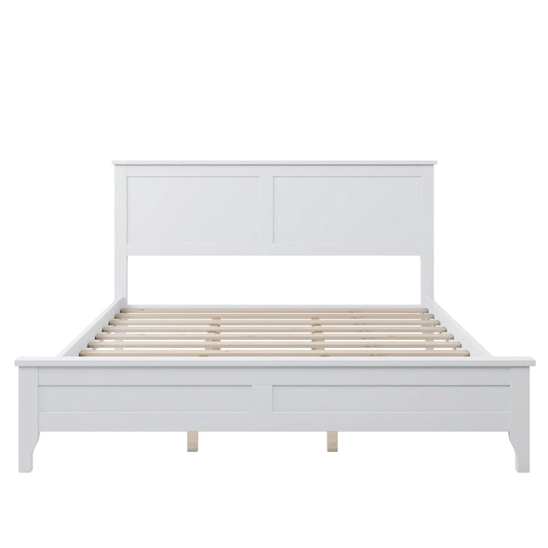 Lit plateforme double blanc en bois massif avec tête de lit élégante
