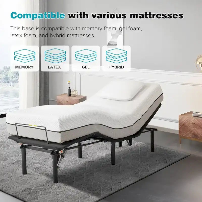 Sommier réglable motorisé avec télécommande, cadre en acier, marron caramel