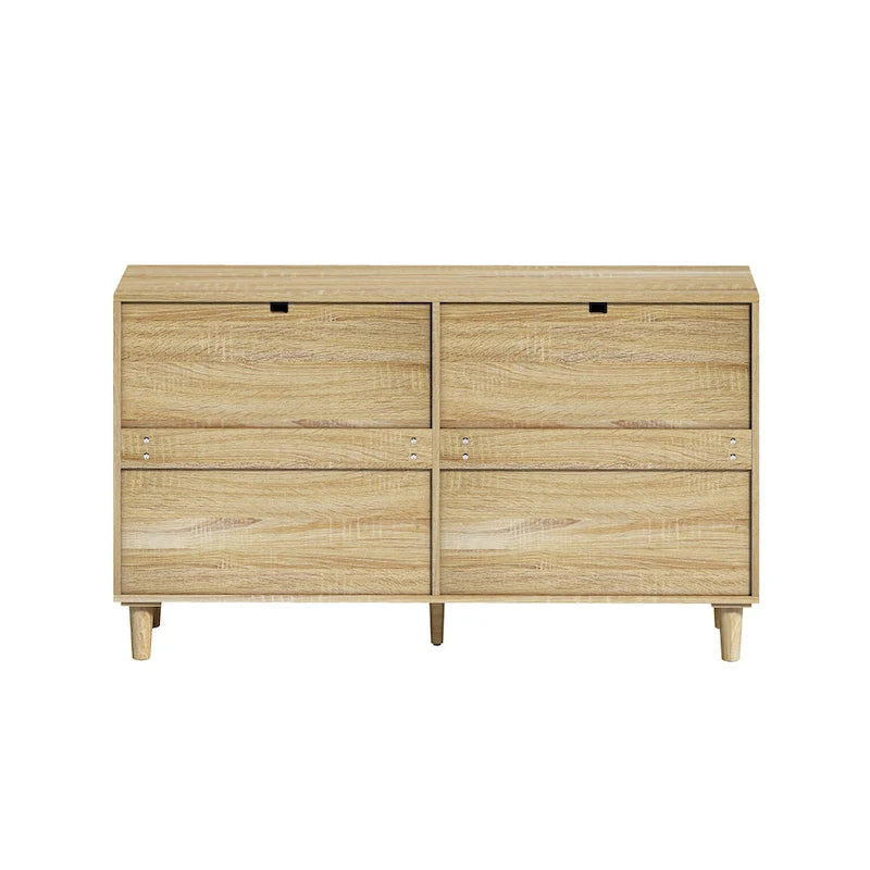 Commode 6 tiroirs en rotin naturel avec poignées en métal, pieds en bois, noir naturel