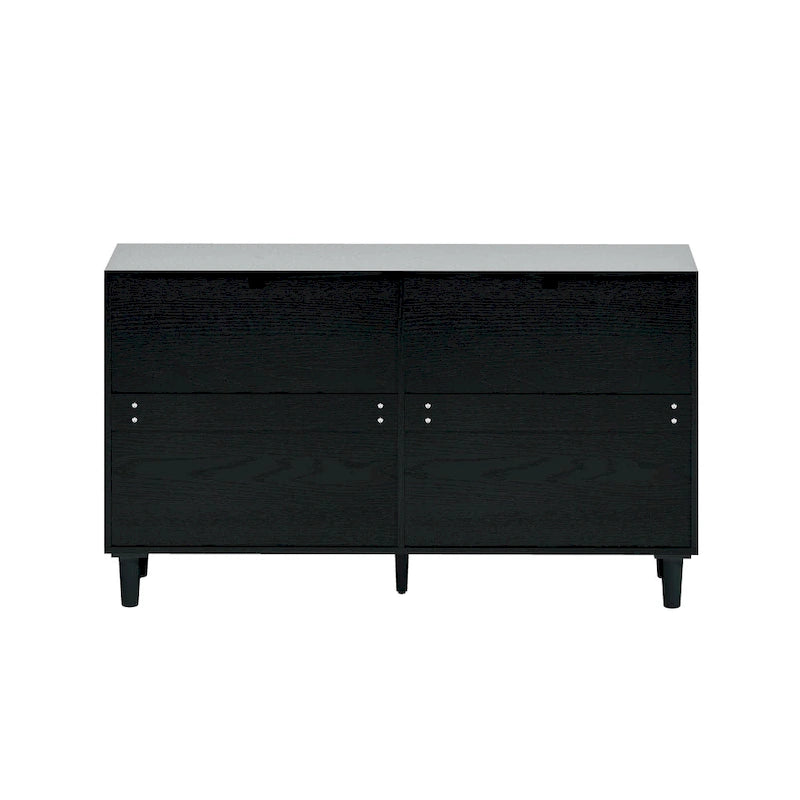 Commode 6 tiroirs en rotin naturel avec poignées en métal, pieds en bois, noir naturel