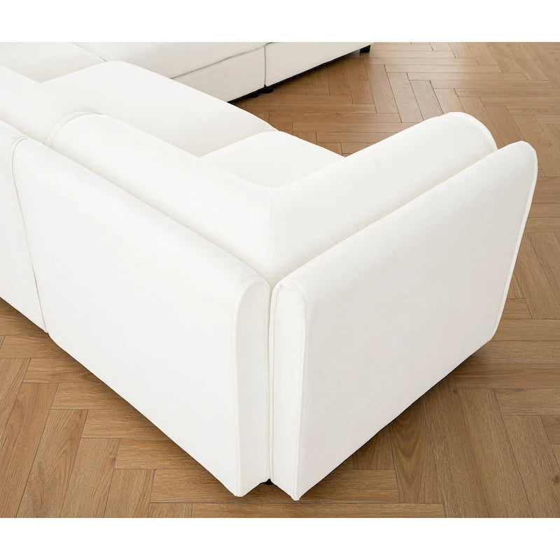 Causeuse en chenille avec pouf de rangement bleu-vert et blanc