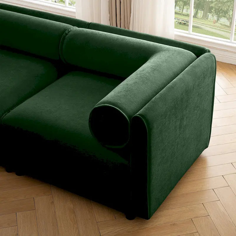 Causeuse en chenille avec pouf de rangement bleu-vert et blanc