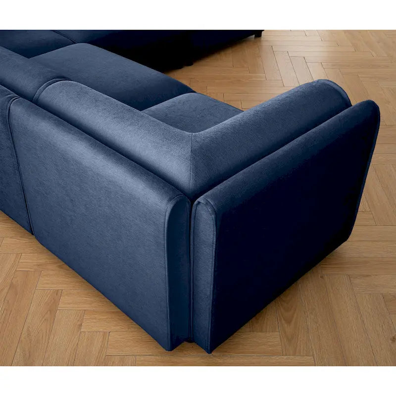 Causeuse en chenille avec pouf de rangement bleu-vert et blanc