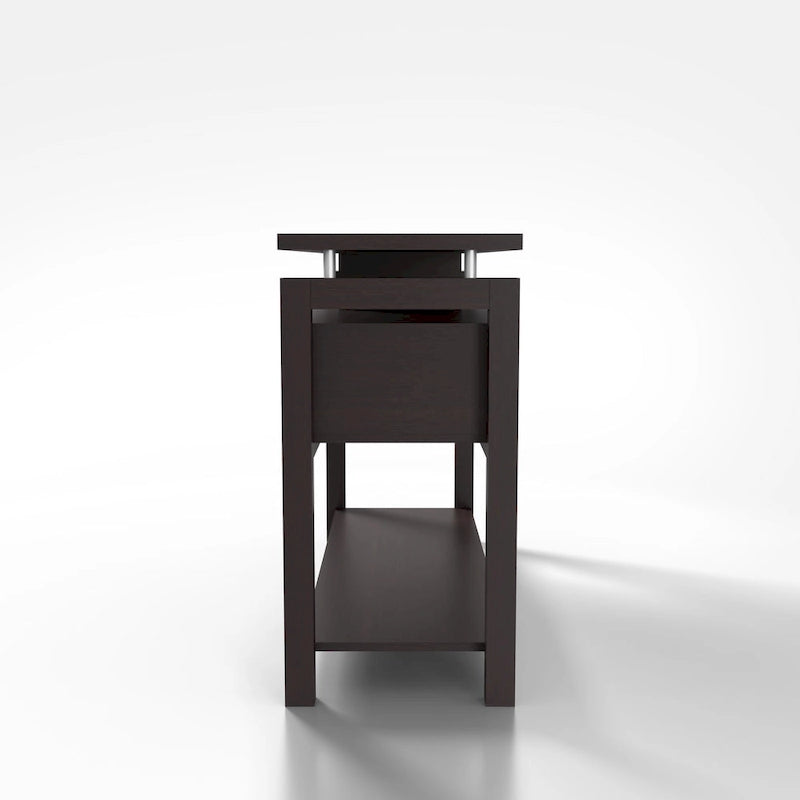 Console-Table de Canapé Moderne Espresso avec Placards Rabattables et Étagères Ouvertes