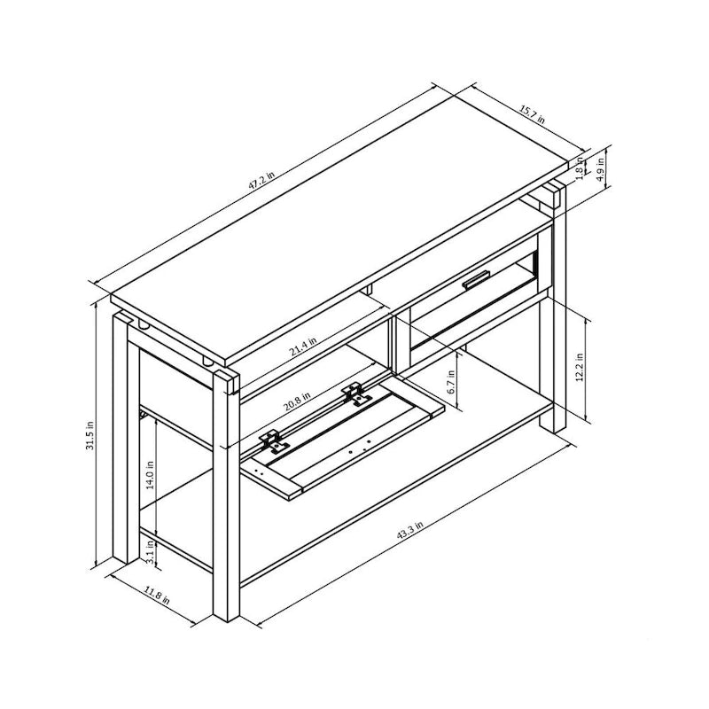 Console-Table de Canapé Moderne Espresso avec Placards Rabattables et Étagères Ouvertes