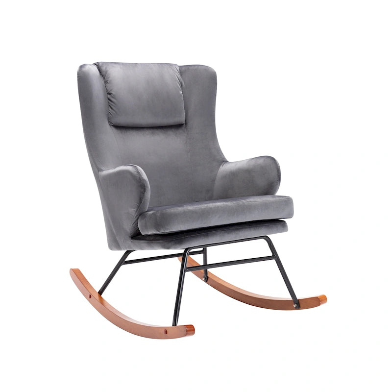 Fauteuil à bascule d'appoint Mid-Century Modern en velours avec pieds en bois et acier