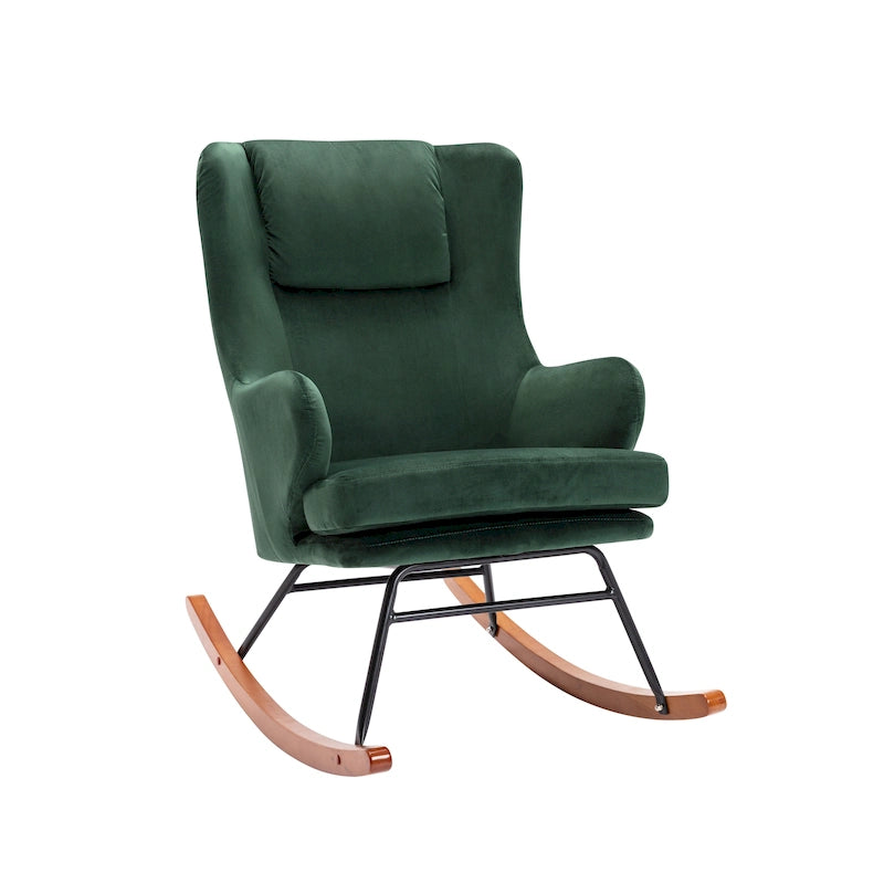 Fauteuil à bascule d'appoint Mid-Century Modern en velours avec pieds en bois et acier