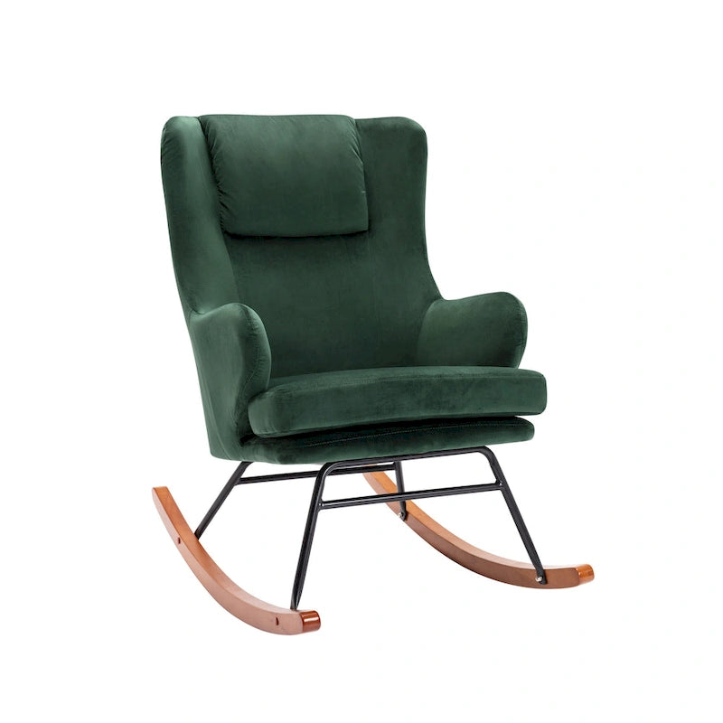 Fauteuil à bascule d'appoint Mid-Century Modern en velours avec pieds en bois et acier