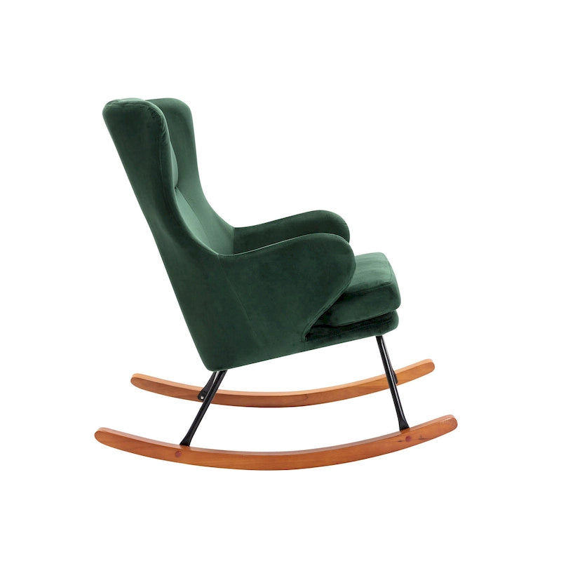 Fauteuil à bascule d'appoint Mid-Century Modern en velours avec pieds en bois et acier