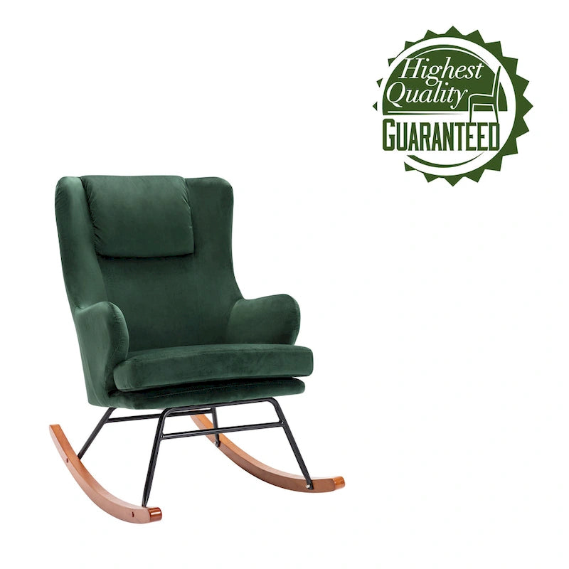 Fauteuil à bascule d'appoint Mid-Century Modern en velours avec pieds en bois et acier