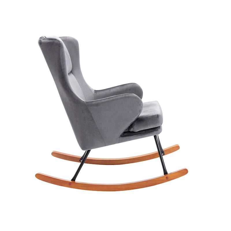 Fauteuil à bascule d'appoint Mid-Century Modern en velours avec pieds en bois et acier