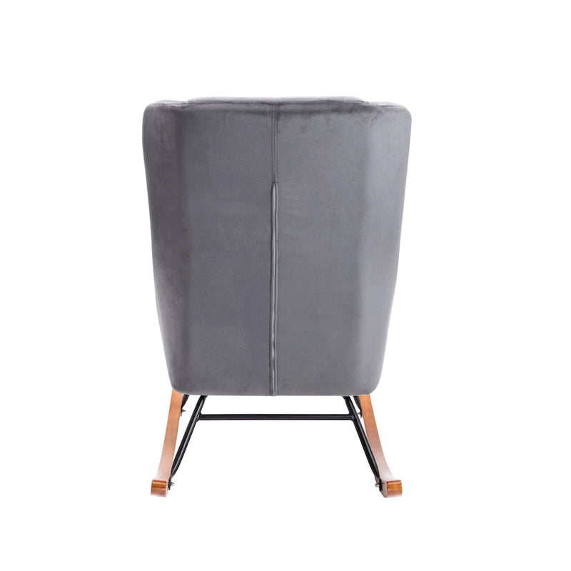 Fauteuil à bascule d'appoint Mid-Century Modern en velours avec pieds en bois et acier