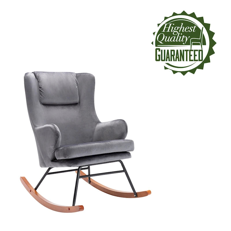 Fauteuil à bascule d'appoint Mid-Century Modern en velours avec pieds en bois et acier