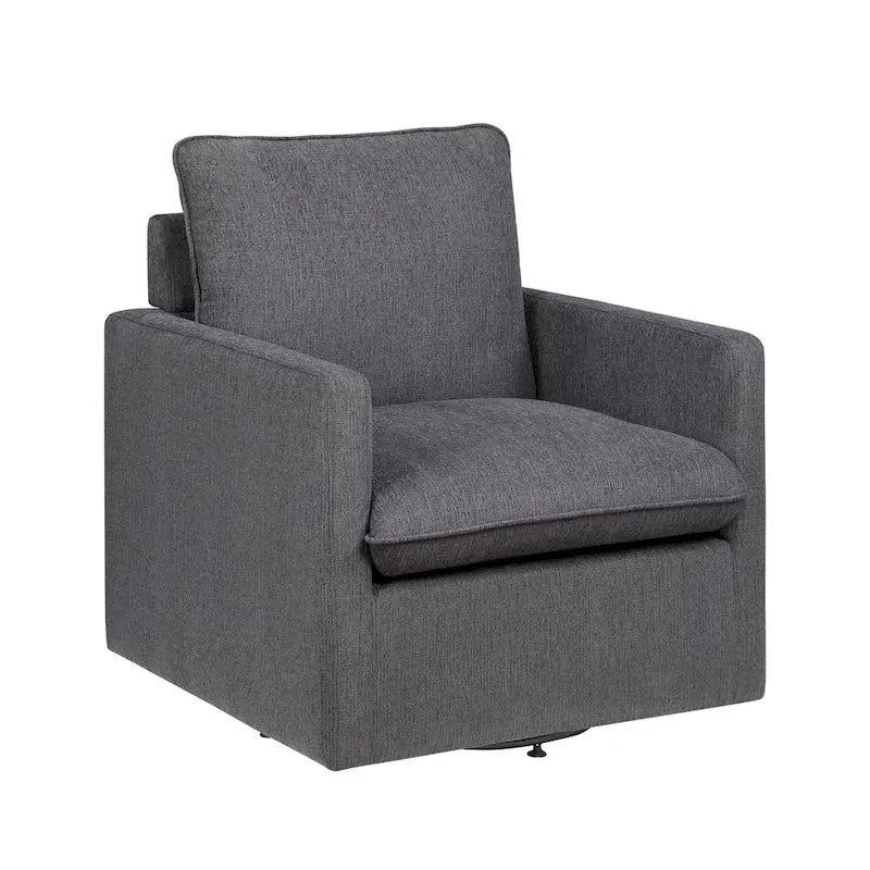 Fauteuil pivotant en lin de style transitoire avec accoudoirs carrés et coussin amovible