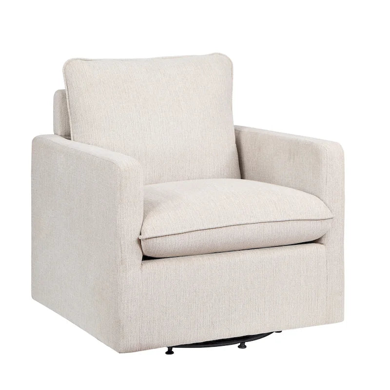 Fauteuil pivotant en lin de style transitoire avec accoudoirs carrés et coussin amovible