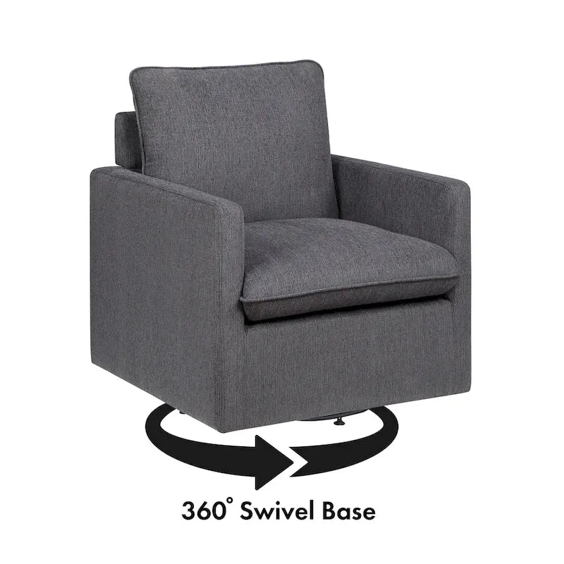 Fauteuil pivotant en lin de style transitoire avec accoudoirs carrés et coussin amovible