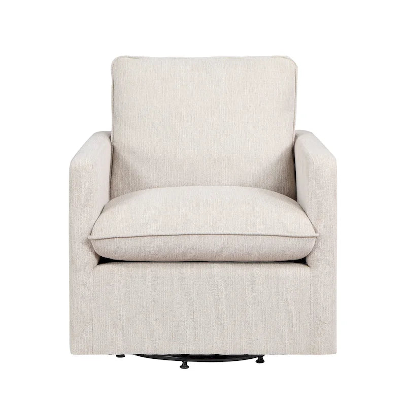 Fauteuil pivotant en lin de style transitoire avec accoudoirs carrés et coussin amovible