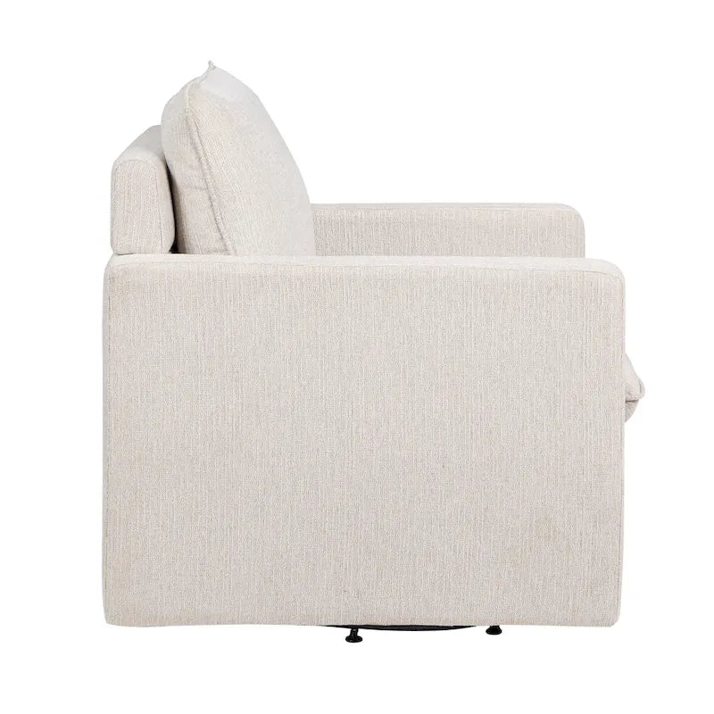 Fauteuil pivotant en lin de style transitoire avec accoudoirs carrés et coussin amovible