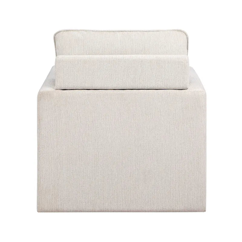 Fauteuil pivotant en lin de style transitoire avec accoudoirs carrés et coussin amovible