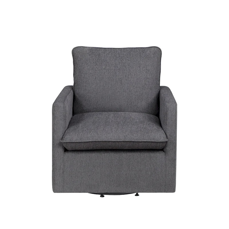 Fauteuil pivotant en lin de style transitoire avec accoudoirs carrés et coussin amovible