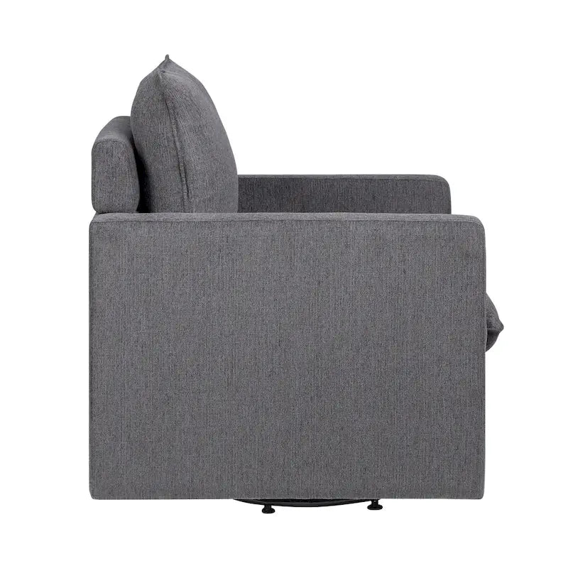 Fauteuil pivotant en lin de style transitoire avec accoudoirs carrés et coussin amovible