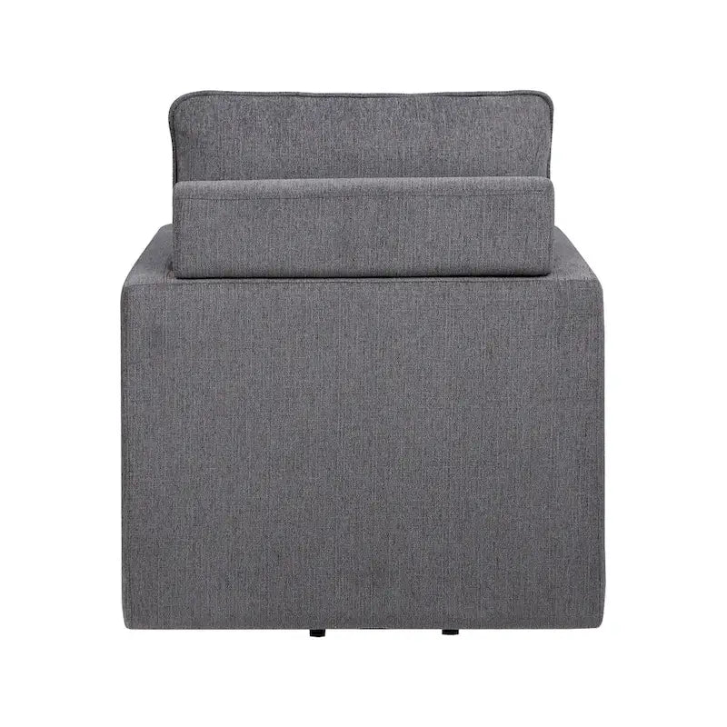 Fauteuil pivotant en lin de style transitoire avec accoudoirs carrés et coussin amovible