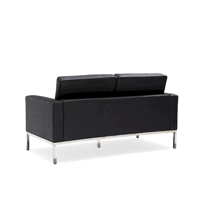 Canapé trois places en cuir touffeté avec pieds en acier inoxydable Marron Noir Blanc