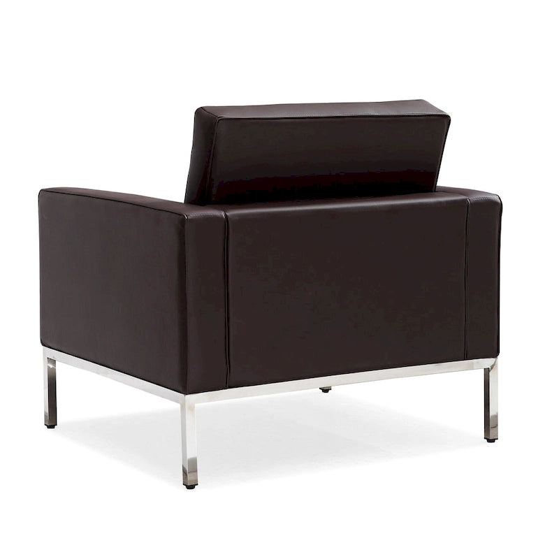 Canapé trois places en cuir touffeté avec pieds en acier inoxydable Marron Noir Blanc