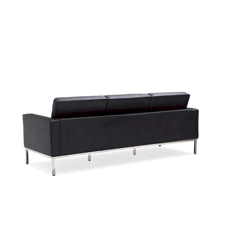 Canapé trois places en cuir touffeté avec pieds en acier inoxydable Marron Noir Blanc