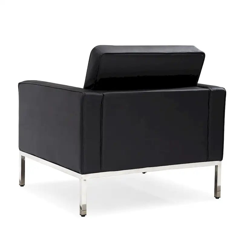 Canapé trois places en cuir touffeté avec pieds en acier inoxydable Marron Noir Blanc