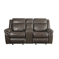 Leather Motion Loveseat with Console and USB Port in Brown