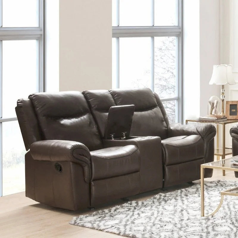Causeuse inclinable marron avec console centrale et port USB