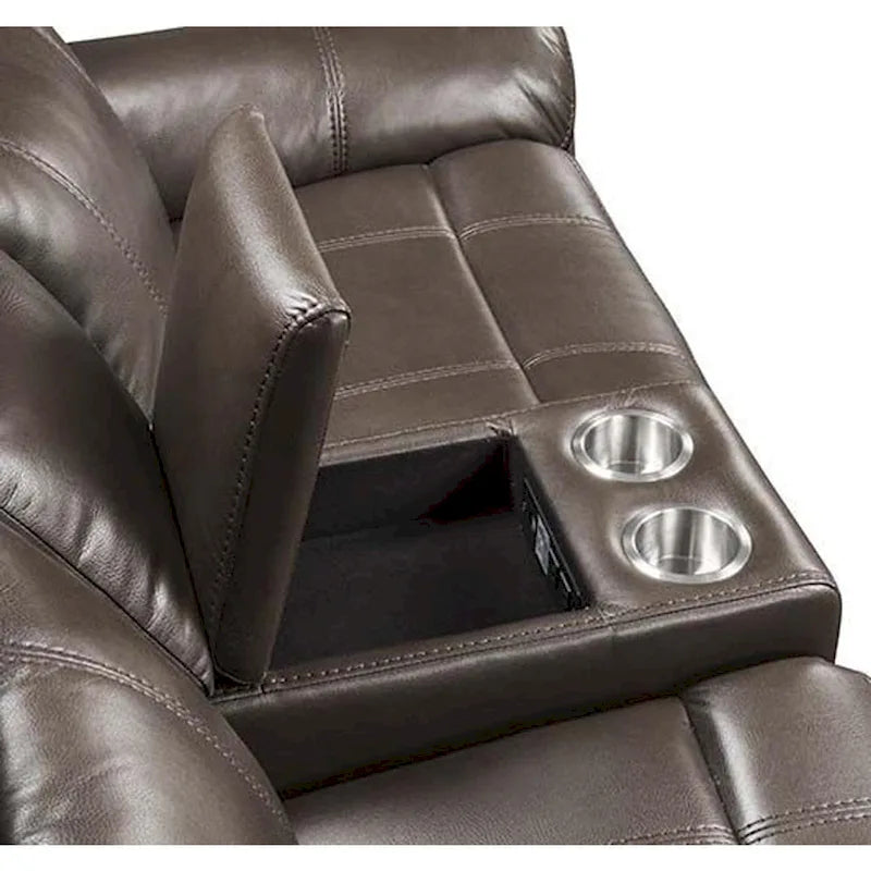 Causeuse inclinable marron avec console centrale et port USB