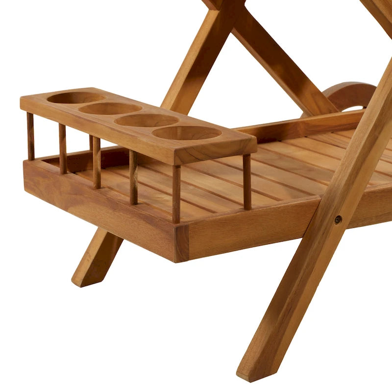 Desserte de bar roulante en teck avec roulettes, 2 étagères, marron, intérieur/extérieur