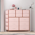 Commode haute en tissu 12 tiroirs, cadre en acier, poches latérales, organiseur de rangement rose