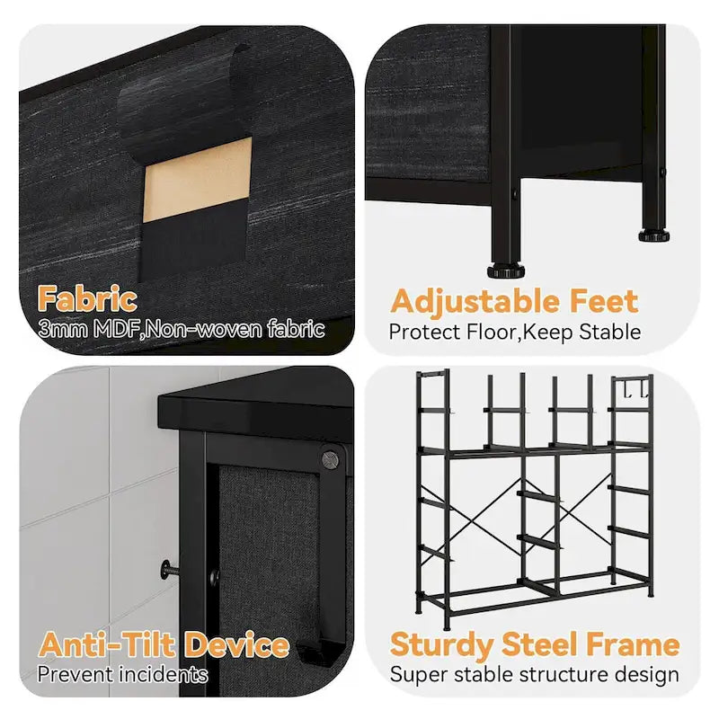 Commode haute en tissu 12 tiroirs, cadre en acier, poches latérales, organiseur de rangement rose